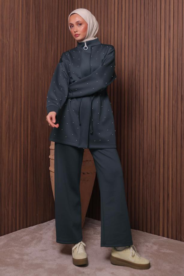 Tesettür giyim GRİ PANTOLONLU TAKIM T 3235 - TRENDTESETTÜR