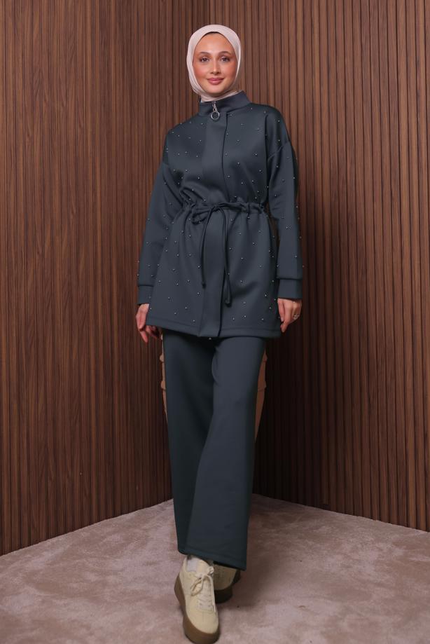 Tesettür giyim GRİ PANTOLONLU TAKIM T 3235 - TRENDTESETTÜR