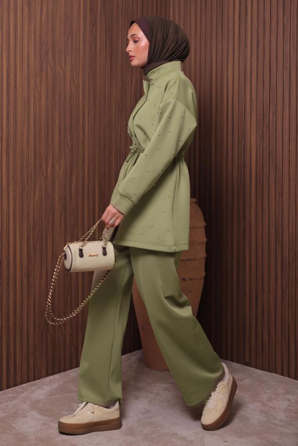 Tesettür giyim YEŞİL PANTOLONLU TAKIM T 3235 - TRENDTESETTÜR