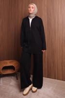 Tesettür giyim SİYAH KAPÜŞONLU PANTOLONLU TRİKO TAKIM T 3307