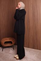 Tesettür giyim SİYAH KAPÜŞONLU PANTOLONLU TRİKO TAKIM T 3307