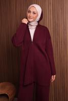 Tesettür giyim BORDO KAPÜŞONLU PANTOLONLU TRİKO TAKIM T 3307