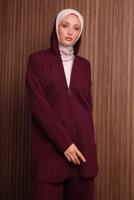 Tesettür giyim BORDO KAPÜŞONLU PANTOLONLU TRİKO TAKIM T 3307