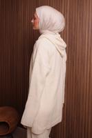 Tesettür giyim EKRU KAPÜŞONLU PANTOLONLU TRİKO TAKIM T 3307