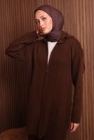 Tesettür giyim KAHVE KAPÜŞONLU PANTOLONLU TRİKO TAKIM T 3307