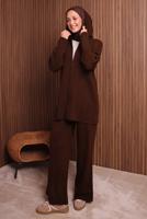 Tesettür giyim KAHVE KAPÜŞONLU PANTOLONLU TRİKO TAKIM T 3307