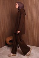 Tesettür giyim KAHVE KAPÜŞONLU PANTOLONLU TRİKO TAKIM T 3307
