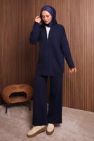 Tesettür giyim LACİVERT KAPÜŞONLU PANTOLONLU TRİKO TAKIM T 3307