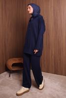Tesettür giyim LACİVERT KAPÜŞONLU PANTOLONLU TRİKO TAKIM T 3307