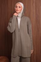 Tesettür giyim VİZON KAPÜŞONLU PANTOLONLU TRİKO TAKIM T 3307