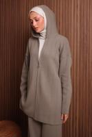 Tesettür giyim VİZON KAPÜŞONLU PANTOLONLU TRİKO TAKIM T 3307