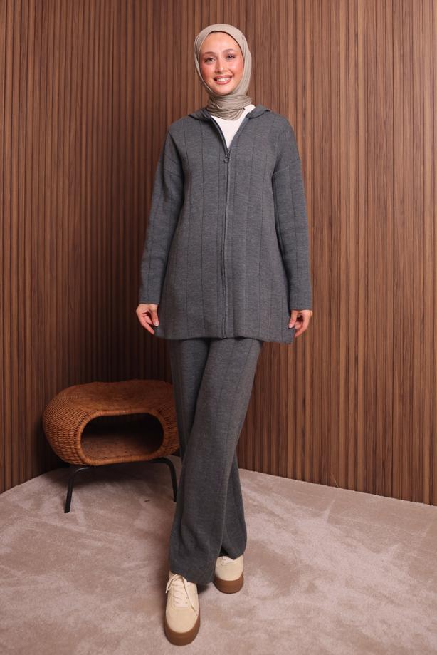 Vêtements hijab GRIS ENSEMBLE PANTALON EN MAILLE T 3307 - TRENDTESETTÜR
