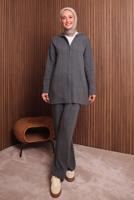 Tesettür giyim GRİ KAPÜŞONLU PANTOLONLU TRİKO TAKIM T 3307