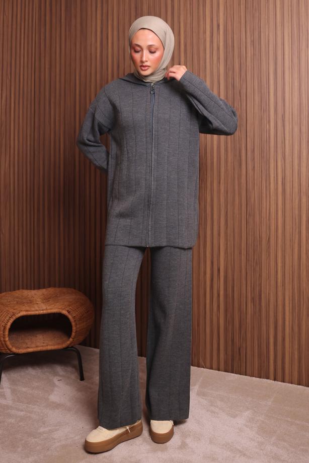 Vêtements hijab GRIS ENSEMBLE PANTALON EN MAILLE T 3307 - TRENDTESETTÜR