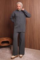 Tesettür giyim GRİ KAPÜŞONLU PANTOLONLU TRİKO TAKIM T 3307