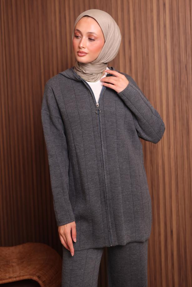 Vêtements hijab GRIS ENSEMBLE PANTALON EN MAILLE T 3307 - TRENDTESETTÜR