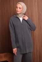 Tesettür giyim GRİ KAPÜŞONLU PANTOLONLU TRİKO TAKIM T 3307