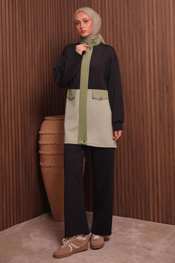 Tesettür giyim SİYAH PANTOLONLU SCUBA ÖRME TAKIM T 3435 - TRENDTESETTÜR