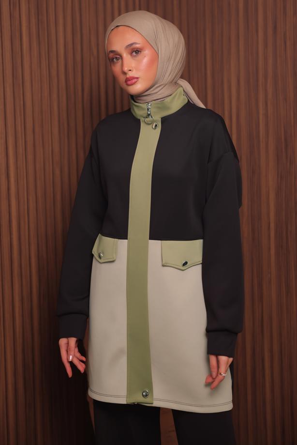 Tesettür giyim SİYAH PANTOLONLU SCUBA ÖRME TAKIM T 3435 - TRENDTESETTÜR