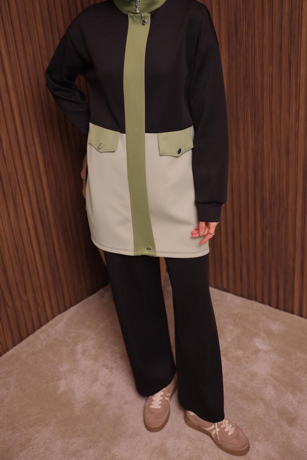 Tesettür giyim SİYAH PANTOLONLU SCUBA ÖRME TAKIM T 3435 - TRENDTESETTÜR