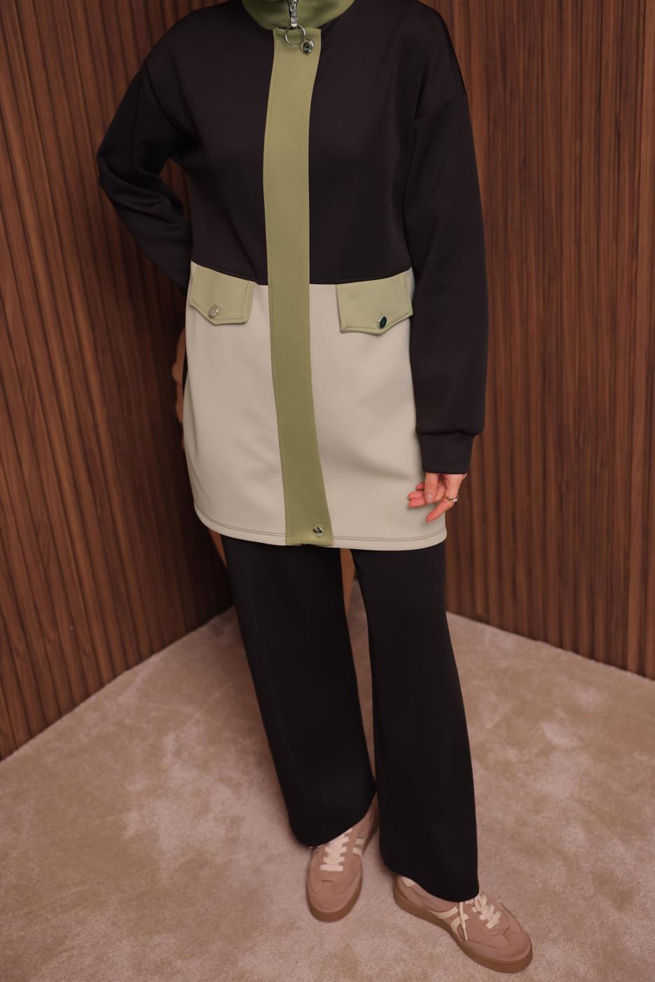 Tesettür giyim SİYAH PANTOLONLU SCUBA ÖRME TAKIM T 3435