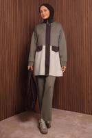 Tesettür giyim KAHVE PANTOLONLU SCUBA ÖRME TAKIM T 3435