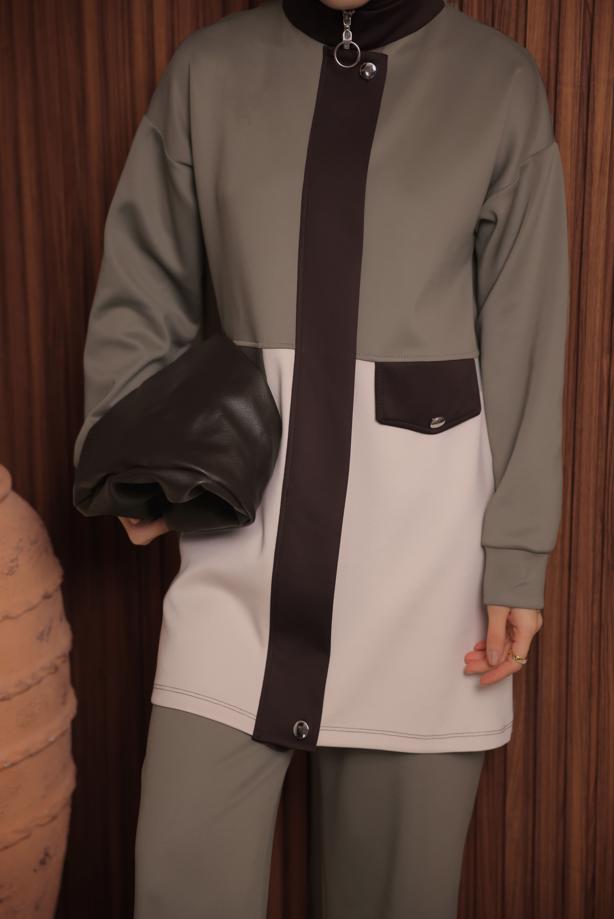 Tesettür giyim KAHVE PANTOLONLU SCUBA ÖRME TAKIM T 3435 - TRENDTESETTÜR