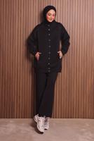 Tesettür giyim SİYAH PANTOLONLU KAPÜŞONLU TAKIM T 3935