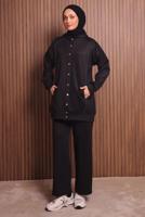 Tesettür giyim SİYAH PANTOLONLU KAPÜŞONLU TAKIM T 3935