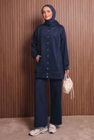Tesettür giyim LACİVERT PANTOLONLU KAPÜŞONLU TAKIM T 3935
