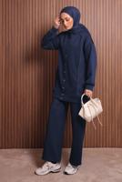 Tesettür giyim LACİVERT PANTOLONLU KAPÜŞONLU TAKIM T 3935