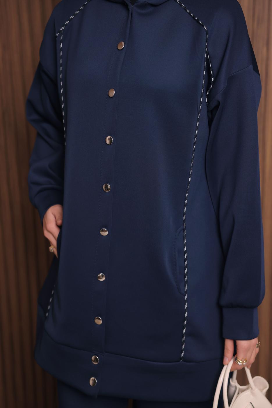 Tesettür giyim LACİVERT PANTOLONLU KAPÜŞONLU TAKIM T 3935