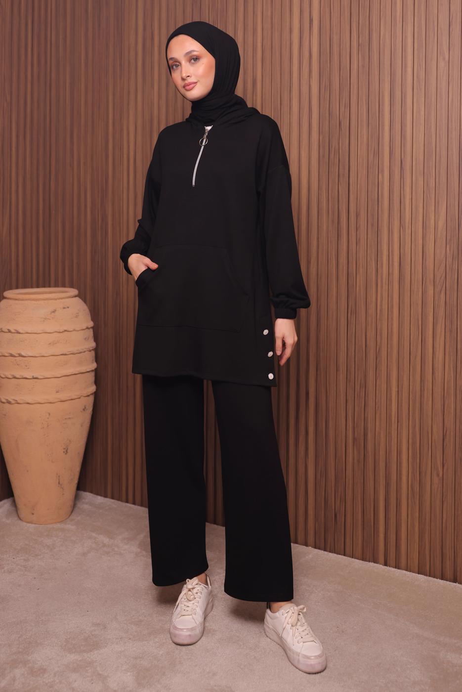 Tesettür giyim SİYAH T 4017 NSS PANTOLONLU SCUBA TAKIM