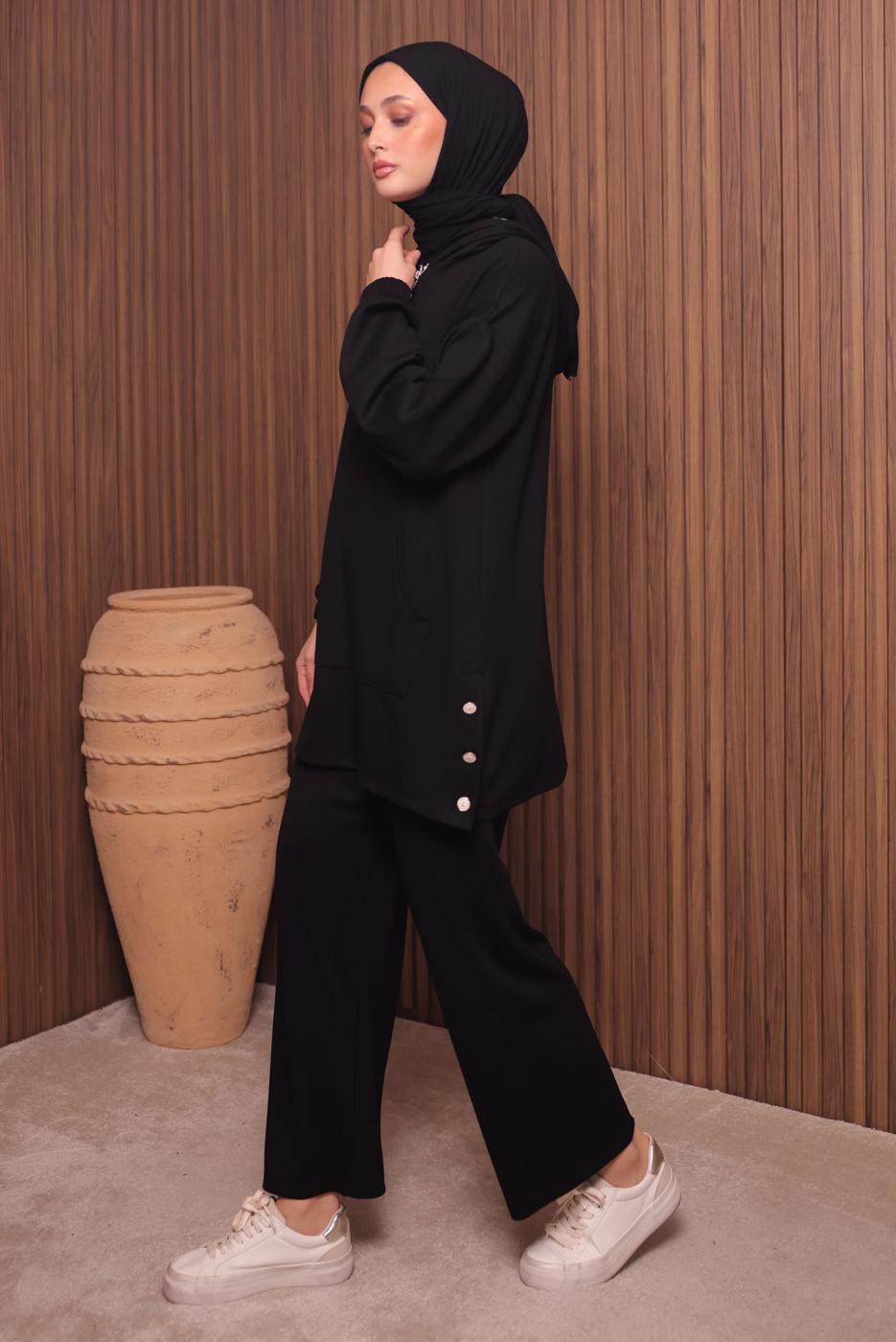 Tesettür giyim SİYAH T 4017 NSS PANTOLONLU SCUBA TAKIM