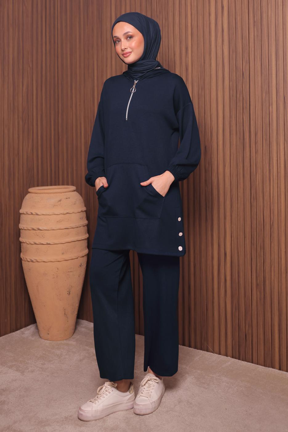 Tesettür giyim LACİVERT T 4017 NSS PANTOLONLU SCUBA TAKIM