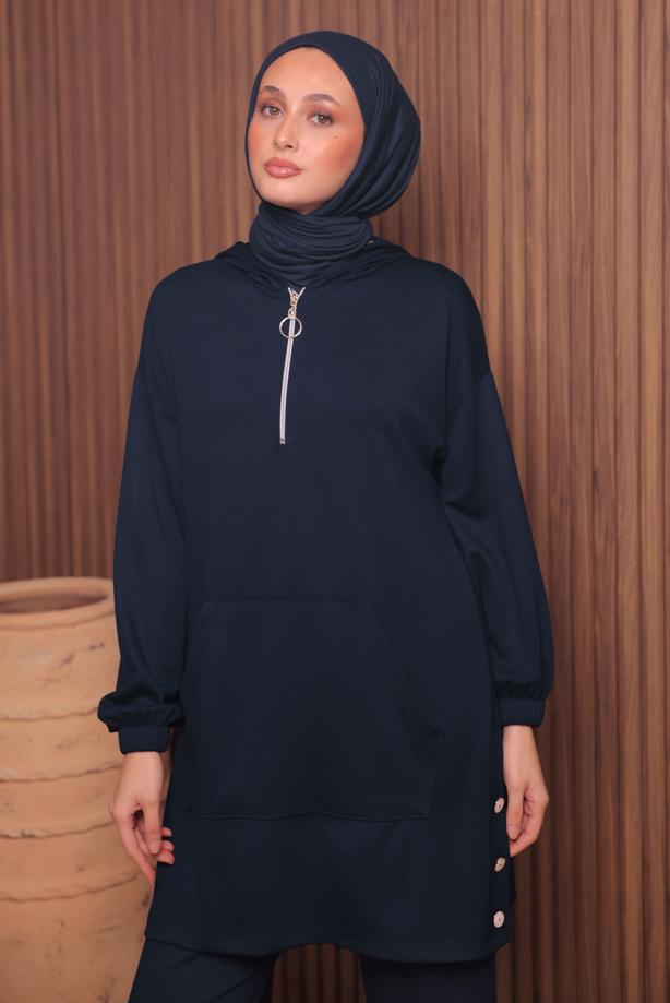 Tesettür giyim LACİVERT T 4017 NSS PANTOLONLU SCUBA TAKIM - TRENDTESETTÜR