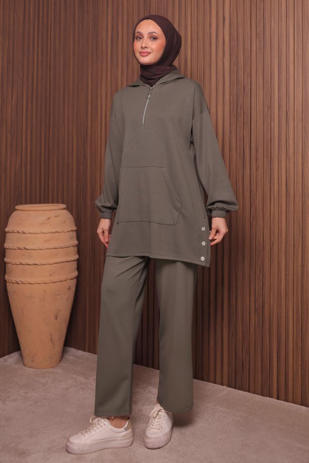 Tesettür giyim VİZON T 4017 NSS PANTOLONLU SCUBA TAKIM - TRENDTESETTÜR