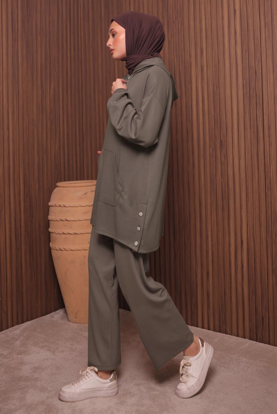 Tesettür giyim VİZON T 4017 NSS PANTOLONLU SCUBA TAKIM