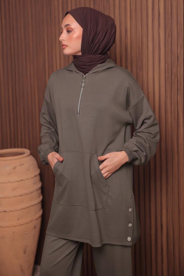 Tesettür giyim VİZON T 4017 NSS PANTOLONLU SCUBA TAKIM - TRENDTESETTÜR