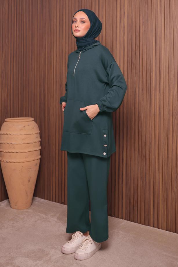 Tesettür giyim GRİ T 4017 NSS PANTOLONLU SCUBA TAKIM - TRENDTESETTÜR