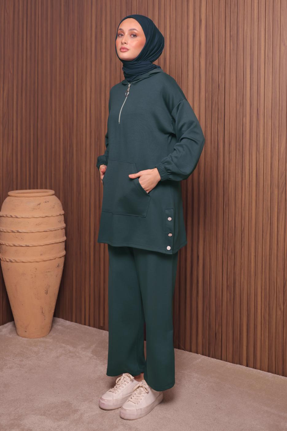 Tesettür giyim GRİ T 4017 NSS PANTOLONLU SCUBA TAKIM