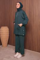 Tesettür giyim GRİ T 4017 NSS PANTOLONLU SCUBA TAKIM