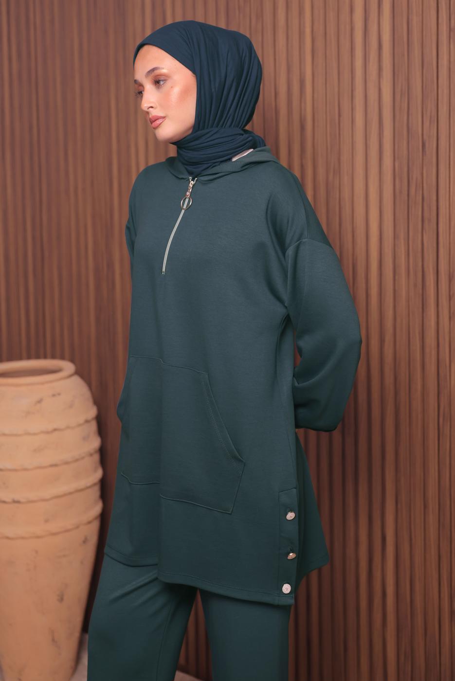 Tesettür giyim GRİ T 4017 NSS PANTOLONLU SCUBA TAKIM