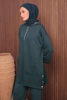 Tesettür giyim GRİ T 4017 NSS PANTOLONLU SCUBA TAKIM