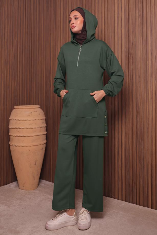 Tesettür giyim YEŞİL T 4017 NSS PANTOLONLU SCUBA TAKIM - TRENDTESETTÜR