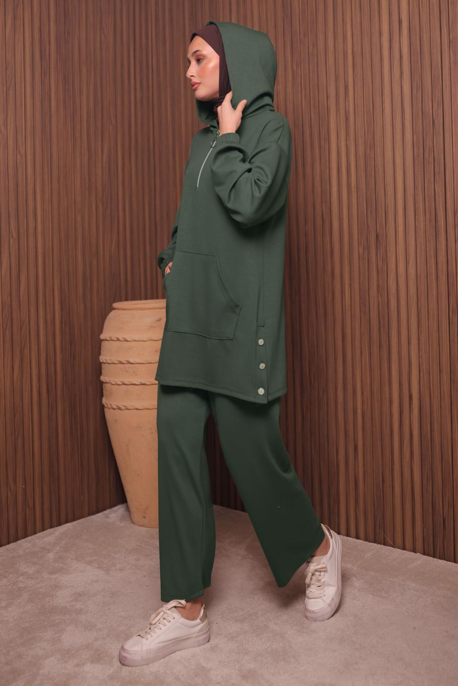 Tesettür giyim YEŞİL T 4017 NSS PANTOLONLU SCUBA TAKIM