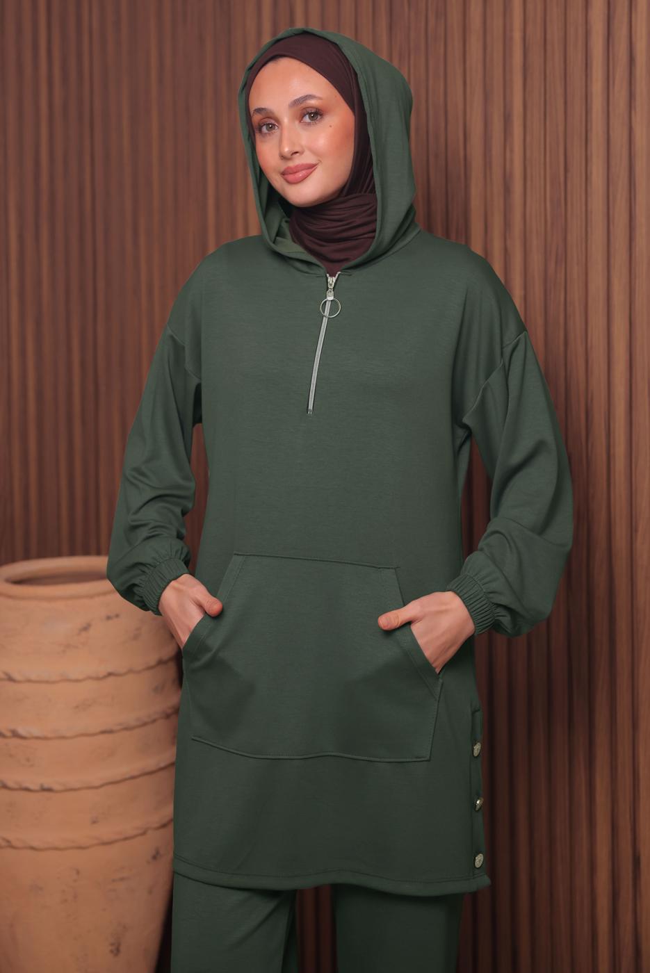 Tesettür giyim YEŞİL T 4017 NSS PANTOLONLU SCUBA TAKIM