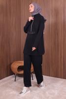 Tesettür giyim SİYAH PANTOLONLU FERMUARLI TAKIM T 4035