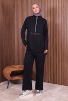 Tesettür giyim SİYAH PANTOLONLU FERMUARLI TAKIM T 4035