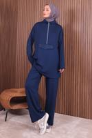 Tesettür giyim LACİVERT PANTOLONLU FERMUARLI TAKIM T 4035